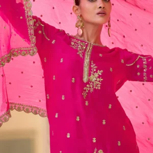 Punjabi Pink suit with Mirror Work